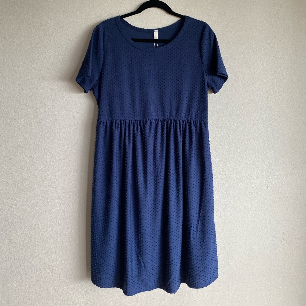 Pinkblush Navy Swiss Dot Short Sleeve Pre and Post Maternity Dress